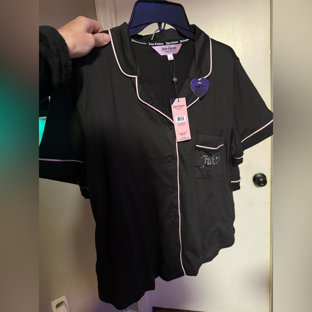 Juicy Couture Black Pajama Top with Pink Trim